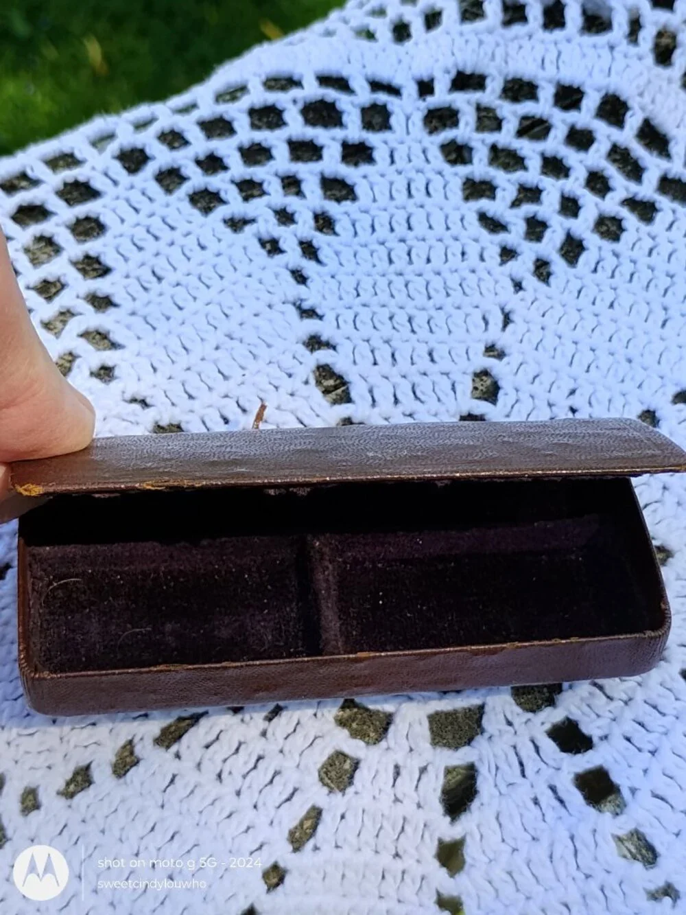 antique Gillette razor case w/hinged lid purple velvet interior early 1900s
